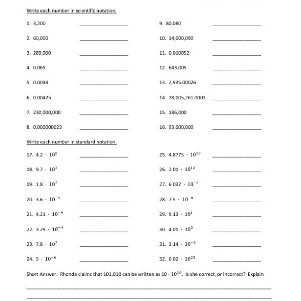 Eighth Grade Converting Scientific Notation Worksheet 05 â One